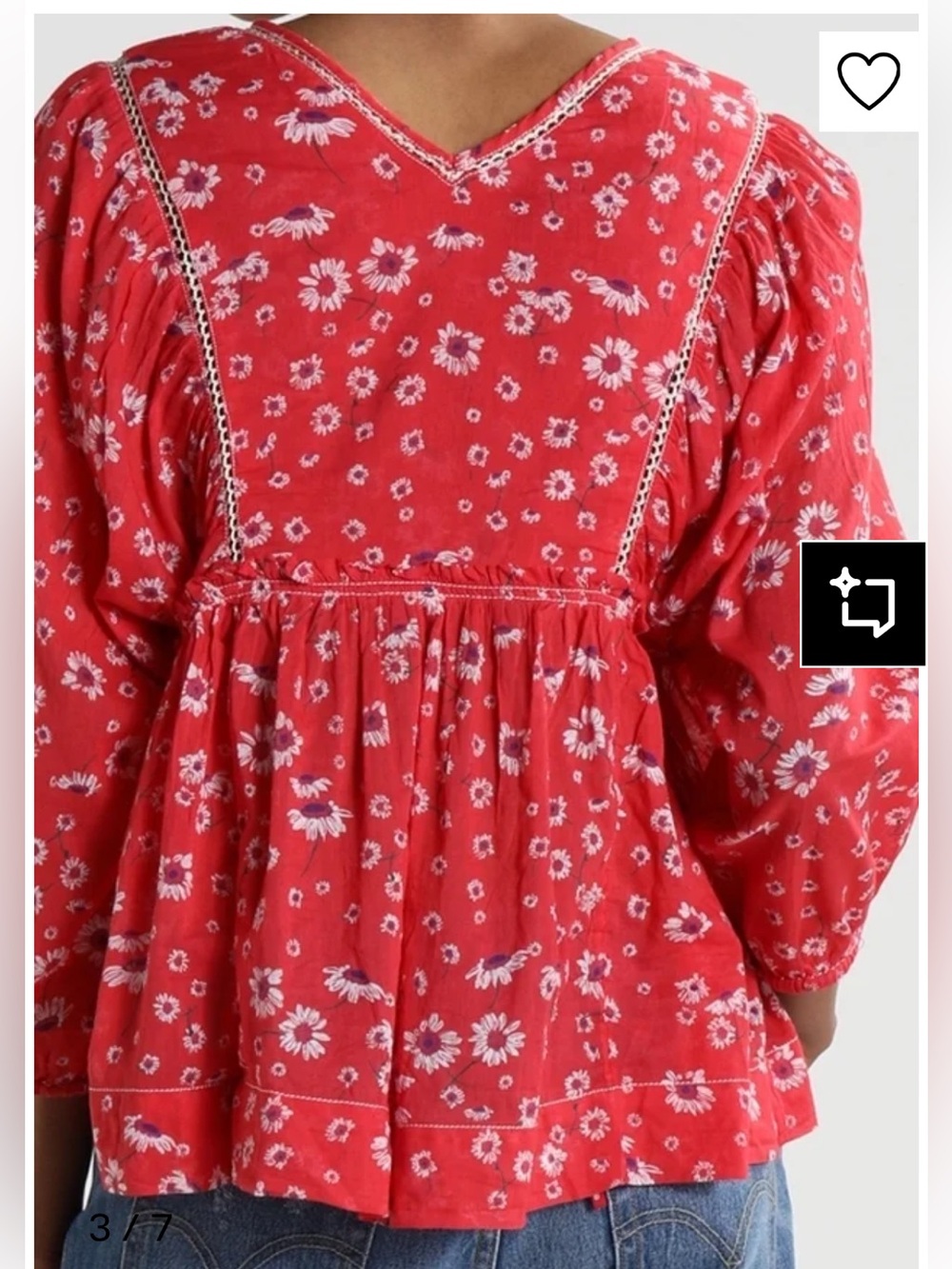 NWT Free People BoHo Red Floral Tassel Peasant Tunic top women’s M - Picture 2 of 16